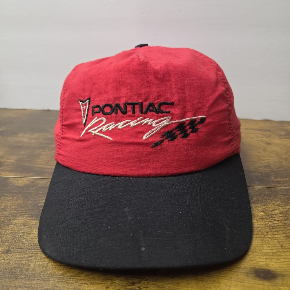 Vintage Pontiac Racing Snapback Hat Red Black Nylon Racing Cap NASCAR 90s - Picture 3 of 7